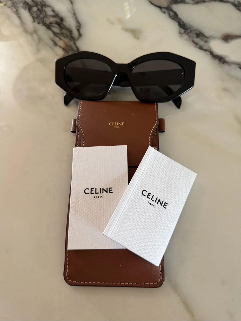 Celine Black Geometric Sunglasses with Silver Logo - Picture 4 of 6